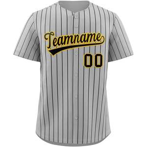 Camiseta de béisbol personalizada con botones a rayas, camiseta con nombre impreso, número para jóvenes/hombres/mujeres, rayas grises/negras/amarillo, talla - Product Image 2