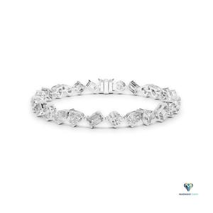 10.29 TCW Multi-Shape Lab Grown Diamond Bracelet in 14K <b>Solid</b> <b>Gold</b>, Round Heart Emerald Pear Marquise Link Bracelet, 6.5 Inch - Product Image 1