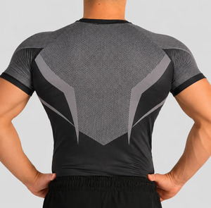 T-shirt de compression tricoté pour homme avec logo frontal, manches courtes, respirant, séchage rapide, 100 % coton, coupe ajustée, pour le sport et la gym - Product Image 2