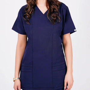 Tenues médicales unisexes à manches courtes, col en V, extensibles, tissées, avec logo personnalisé et motif, pour hôpitaux, salons de beauté et détection par radiofréquence - Product Image 1