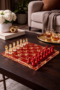 Jeu d'échecs moderne en résine écologique fait main, pièces noires translucides, plateau de jeu de luxe, artisanat en résine personnalisable - Product Image 6
