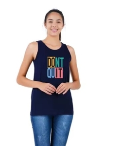 Débardeur bleu marine pour femme avec imprimé coloré « Don't Quit », col rond, sans manches, vêtement décontracté pour l'entraînement, 100 % coton tricoté respirant - Product Image 6