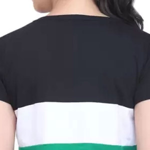 <b>Women</b> Color Block T-<b>Shirt</b> <b>Short</b> <b>Sleeve</b> O-Neck Casual Knitted Top Stripe Design Green <b>White</b> Black Regular Fit All Seasons - Product Image 2