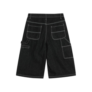 Men Casual Breathable Denim Shorts <b>Y2K</b> Mid Rise Wide Leg Baggy Fit Hip Hop Streetwear Light Wash Loose Summer 100% Cotton - Product Image 2