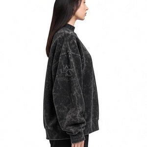 Top Trending Acid Washed Oversized Customizable <b>Fleece</b>/Cotton Sweatshirt <b>Black</b> Color Premium Mock Neck Drop Shoulder Pullover - Product Image 6