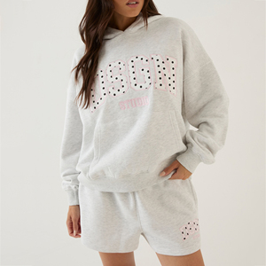 OEM Custom Womens Hoodie <b>Shorts</b> Set Polyester Cotton Casual Style DTF Personalized Print <b>Lounge</b> Outfit Matching Two Piece Set - Product Image 1