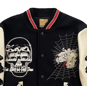 แจ็คเก็ตเลตเตอร์แมนสไตล์สตรีทสำหรับผู้ชาย ผ้าวูลปักลายเชนิลล์ แขนหนัง ราคาโรงงาน แจ็คเก็ตวิทยาลัย - Product Image 3