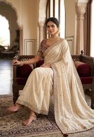 Sari Tradicional Indio de Diseño Étnico para Fiestas, con Lentejuelas y Trabajo de Rangoli en Seda, para Todas las Ocasiones Especiales, Atuendo Moderno para Mujer