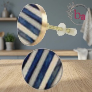 Bouton et poignée de meuble ronds en métal et résine, design moderne rayé bleu et blanc, pour armoire, tiroir, penderie, installation facile - Product Image 4