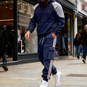 Top Trend Men Clothe Outfit High Quality +Size Men's <b>Tracksuit</b> Set Color Block Sweatshirt Side Stripe Cargo Pants <b>Tracksuit</b> Set - Product Image 5