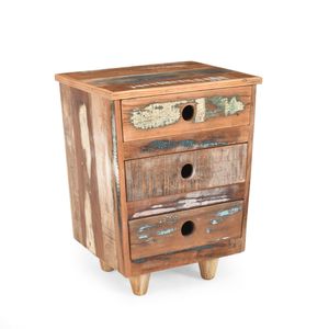 Comodino in legno riciclato Vintage naturale comodino con 3 cassetti per soggiorno - Product Image 6