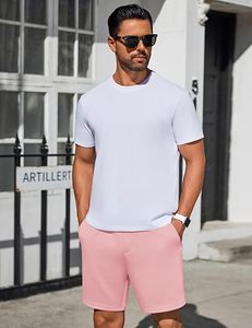 Pantalones Cortos Deportivos para Hombre, Color Rosa Claro, con Cordón Ajustable, Casuales, para Entrenamiento Atlético y Gimnasio, con Bolsillos Laterales - Product Image 2