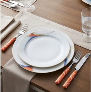 Ensemble de couverts modernes à poignée orange avec motif blanc, compatibles lave-vaisselle, pour fêtes et repas - Product Image 3