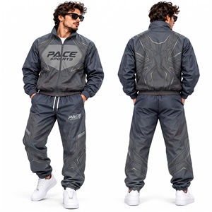Conjunto de chaqueta y pantalón de nailon para hombre en marrón, verde bosque y beige, chaqueta cortavientos con cremallera completa, pantalón deportivo dividido, traje de entrenamiento y calentamiento. - Product Image 6