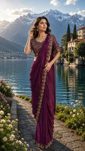 Ensemble indien pakistanais brodé violet, chemisier en dentelle, dupatta, robe traditionnelle pour mariage et fête - Product Image 2