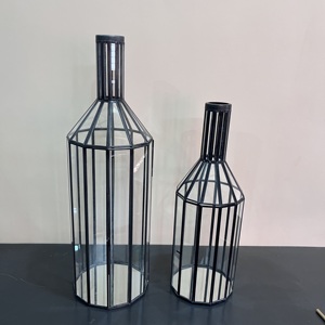 Modern Iron Glass <b>Lantern</b> <b>Set</b> of 2 Handmade Geometric Table <b>Lantern</b> Decorative Candle Holder for Home Wedding Hotel Decor - Product Image 3