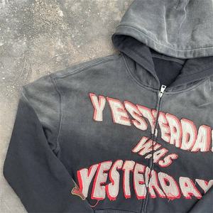 Sweat-shirt à capuche zippé noir pour homme, imprimé « Yesterday Was Yesterday », décontracté, coupe classique, en coton tricoté, pour l'automne - Product Image 4