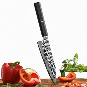 Cuchillo de Cocina de Acero de Damasco, Hoja Recta, Cuchillo Utilitario, Mango Negro, Acabado Martillado, Punta Caída - Product Image 6