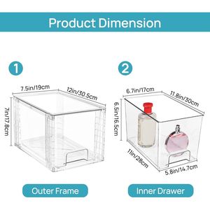 Lot de 4 grands tiroirs de rangement empilables en acrylique – Bacs en plastique faciles à assembler pour l'organisation sous l'évier de la salle de bain ou du placard - Product Image 3