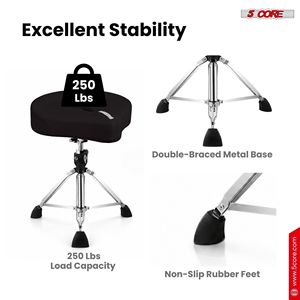 Sgabello per Batteria in Alluminio Imbottito, Girevole Ergonomico Regolabile da 4 Pollici, Nero - Product Image 6