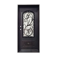 Porte d'entrée de luxe royale en acier, design moderne en fer et verre, sécurisée, décorative, antivol, résistante à l'eau, finition thermolaquée, battante