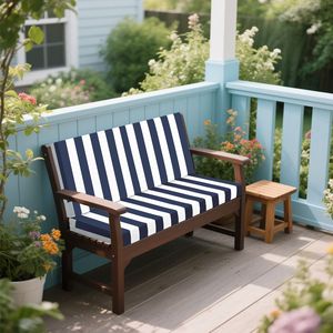 Cojín de asiento profundo de rayas azules/blancas para muebles de Patio al aire libre reemplazo impermeable 2xBack + 1xSeat almohadas al aire libre cojines - Product Image 4