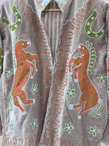 Hand Embroidered <b>Velvet</b> Mandarin Collar Blouson Full Sleeve Animal Pattern Jacket Autumn Plus Size Women's Coat - Product Image 4