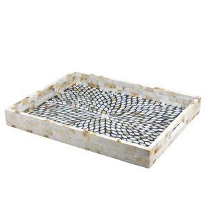 Bandeja Artesanal con Incrustaciones de Madreperla y Diseño del Árbol de la Vida, Plato Decorativo de Lujo con Concha de Capiz Blanca para Servir Café - Product Image 4