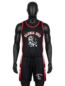 Ensembles de maillots de basket-ball pour hommes personnalisables en gros, respirants, à séchage rapide, 100% polyester, sans manches, uniforme de basket-ball élastique - Product Image 1