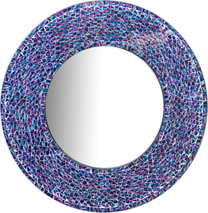 Espejo de Pared Redondo con Mosaico Azul Púrpura Hecho a Mano, con Marco de Azulejos de Vidrio Geométricos, Espejo Decorativo Moderno para Dormitorio - Product Image 6