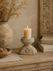 Vintage Hand Carved Wooden Candle Holder Stand Rustic Farmhouse <b>Table</b> Centerpiece Decorative Home Decor for Living Room Bedroom - Product Image 5
