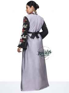 Kaftan musulman grande taille pour femmes AWAIS HOUSE, orné de perles, léger, long jusqu'au sol, col haut, manches longues, pour mariage et prière - Product Image 2