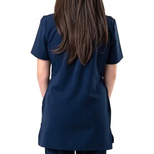 Women's Blue <b>Scrub</b> Top Short Sleeve Knitted Cotton Polyester Blend Hospital Uniform <b>Scrub</b> Tops - Product Image 6