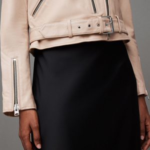 Veste moto en cuir véritable pour femme Jimieson Apparel, manches longues, col montant, fermeture éclair, couleur unie, coupe-vent d'hiver, épaisse - Product Image 5