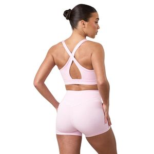 Sujetador deportivo rosa claro con espalda cruzada para mujer, soporte medio, elástico, para fitness, gimnasio, entrenamiento, ropa deportiva - Product Image 2