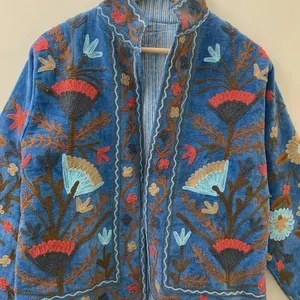 Bohemian Floral Embroidered Velvet Jacket Windproof and Breathable Suzani Overcoat Winter Knitted Short <b>Coat</b> - Product Image 4