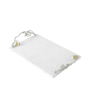 Plateau de service décoratif en marbre blanc naturel, écologique, pour mariage, avec poignées en métal doré en forme de branche, rectangulaire, décoration d'intérieur - Product Image 2