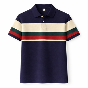 Polo a rayas para hombre – Camiseta polo informal de manga corta de algodón piqué con bloques de color para el verano - Product Image 4