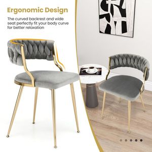Sedie da Pranzo in Tessuto Stile Retrò Francese con Gambe in Metallo Dorato per Soggiorno - Product Image 6