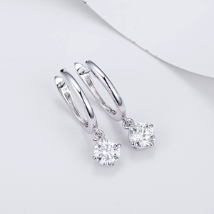 Classic Round <b>Diamond</b> Drop <b>Earrings</b> In Rhodium Plated Claw Setting For Women Engagement Style - Product Image 6