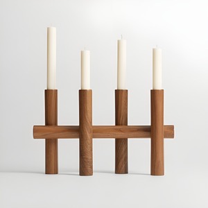 Contemporary Solid Acacia Wood 4 <b>Post</b> Taper Candle <b>Holder</b> Minimalist Geometric Dining Table Centerpiece Decor For Home Hotel Art - Product Image 2