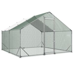 Pollaio in Metallo Robusto 9.8 X 9.8 X 6.6 ft con Copertura Impermeabile e Tetto a Spiovente per Polli - Product Image 1