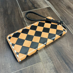 Cartera de mano de cuero genuino OEM/ODM personalizada para mujer, Cartera de mano de gran capacidad con patrón a cuadros, tarjetero - Product Image 4