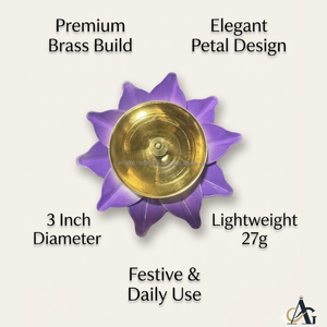 Diya de Latón de 3 Pulgadas con Diseño de Pétalos de Color Morado, Pequeña Lámpara de Aceite para Decoración de Templos y Pooja - Product Image 3