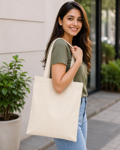 AMANI Medium Size Natural Color Cotton <b>Canvas</b> <b>Tote</b> Bag with Shoulder Length Handle Custom Gift Option for Daily Use - Product Image 3