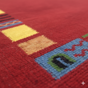 Alfombra de tejido plano de arte popular hecha a mano | Alfombra Dhurrie de lana floral Bohemia para sala de estar - Product Image 3