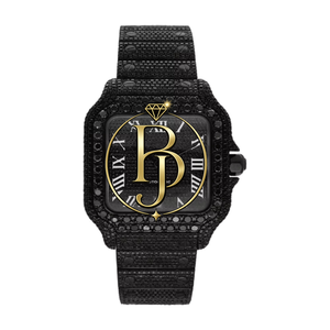 Montre automatique mécanique pour homme en acier inoxydable glacé, boîtier carré, cadran en cristal saphir, pierres de moissanite - Géométrique - Product Image 1