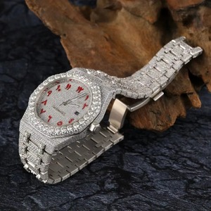 Reloj de lujo unisex con diamantes, caja redonda de acero inoxidable, cristal de zafiro analógico, cierre desplegable, movimiento de cuarzo, 41 mm - Product Image 4