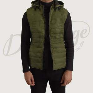 Chaleco Acolchado con Capucha Color Verde Oliva para Hombre, Chaleco Acolchado Cálido de Invierno, Chaqueta sin Mangas Impermeable para Hombre - Product Image 4