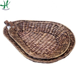 Cheap wholesale handmade woven decorative water hyacinth storage basket tray